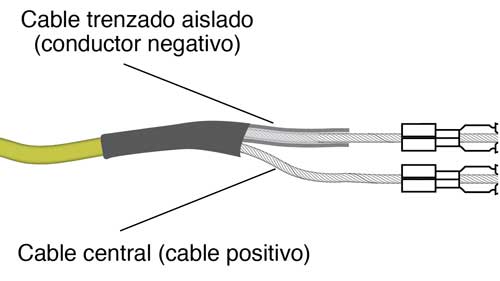 para volver a conectar el cable a la placa de circuito, presione los terminales blancos e inserte los cables