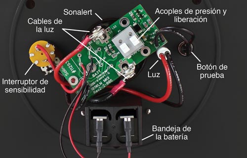 parte posterior de la cubierta frontal del 102 mk2 con las conexiones de cableado y la ubicación de los componentes