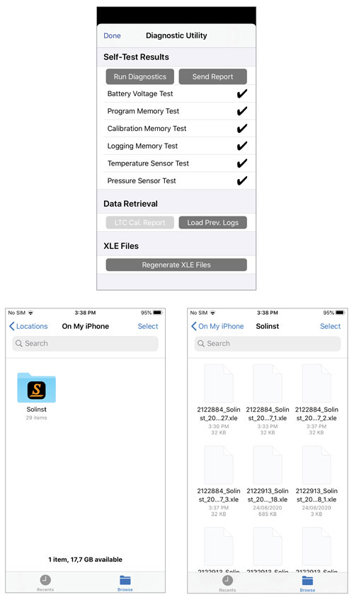 regenerar archivos solinst levelogger xle en la versión de la aplicación Ios