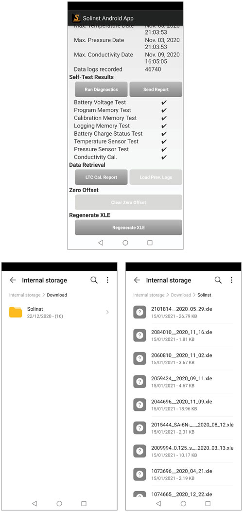 regenerar archivos de solinst levelogger xle en la versión de la aplicación de android