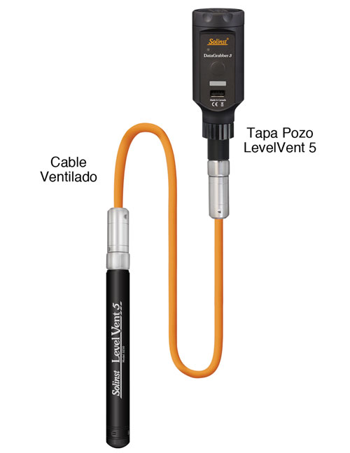 registrador de datos de nivel de agua con ventilación solinst levelvent 5 conectado a la interfaz de la aplicación levelogger