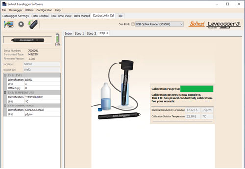 calibración de conductividad del levelogger realizada correctamente