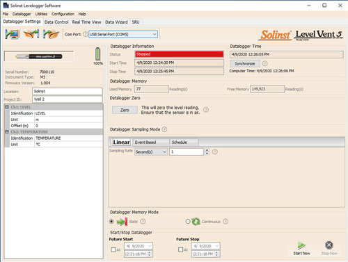 ventana configuraciones del datalogger