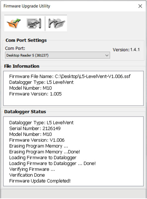 ventana de utilidad de actualización de firmware