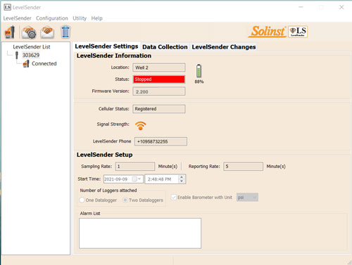 ventana principal del software del levelsender - ficha levelsender settings (configuraciones del levelsender)