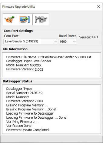 figura 7-1 actualización de firmware del levelsender 5