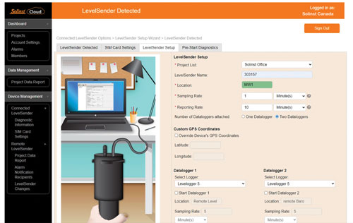 solinst cloud diagnóstico previo al inicio de levelsender