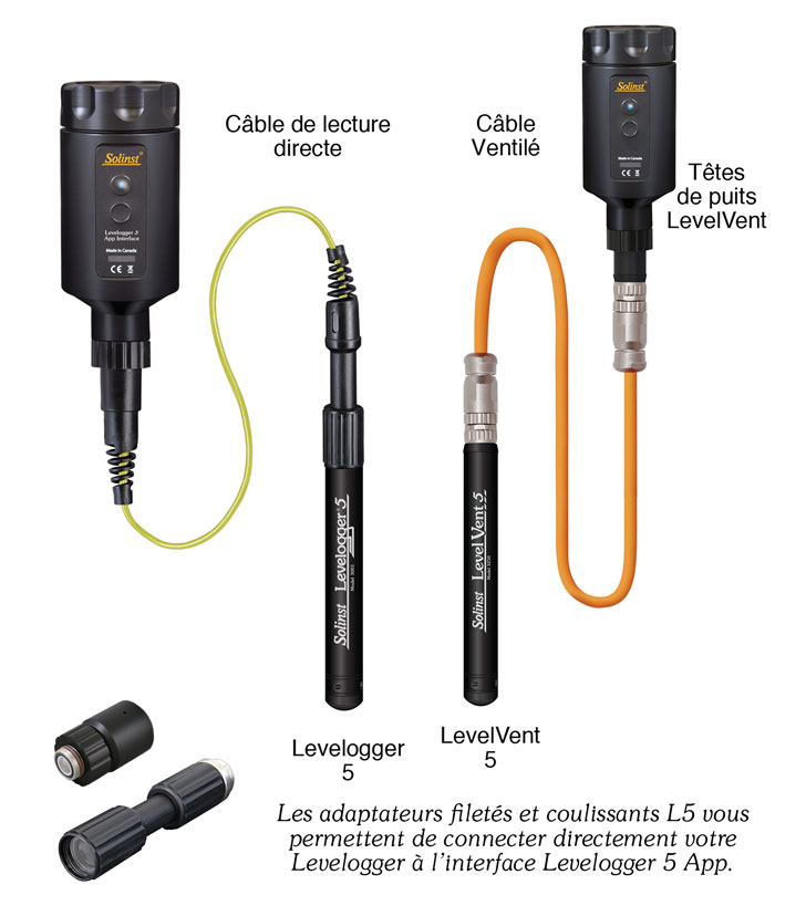 interface de l'application solinst levelogger et adaptateur optique levelogger