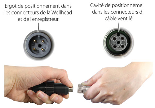 connexion de la tête de puits solinst levelvent 5 au câble ventilé