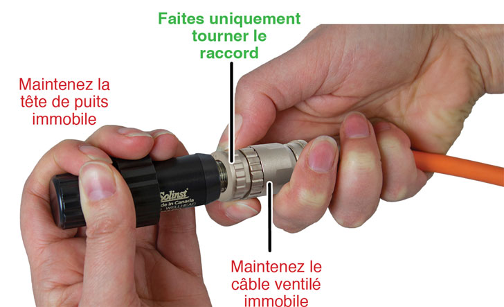 serrez le raccord en inox tout en maintenant le corps en inox du connecteur du câble