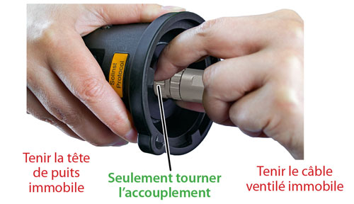 connexion du câble ventilé aquavent 5 solinst au collecteur de la tête de puits