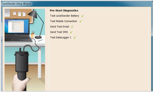 fenêtre diagnostics avant démarrage du logiciel solinst levelsender 5