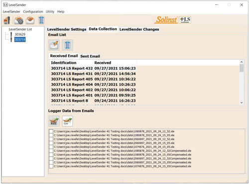 onglet solinst levelsender data collection