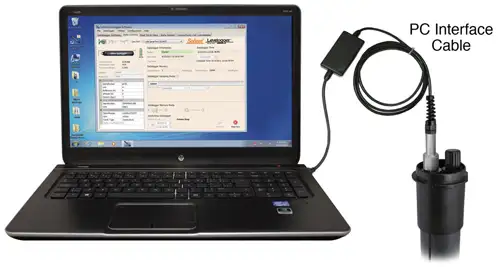 solinst levelogger connected to laptop using a pc interface cable at well surface