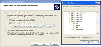 figure 5-2 found new hardware window and figure 5-3 browse for folder window