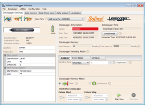 datalogger settings window