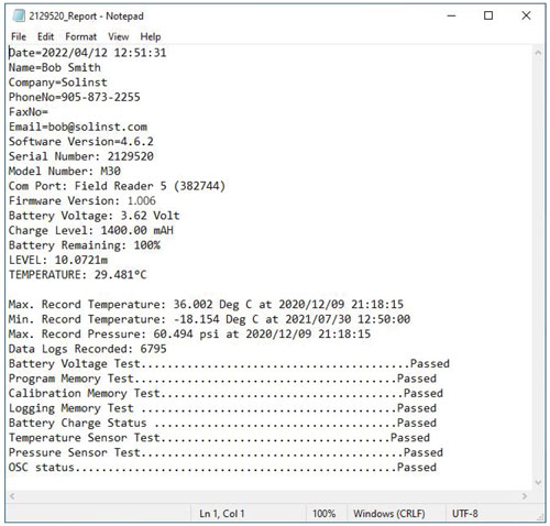 figure 11-5 solinst levelogger report example