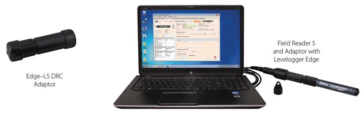 solinst levelogger edge connected to a pc using an edge to drc adaptor and field reader 5 optical communications cable