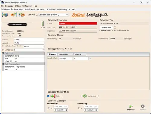 solinst levelogger water level datalogger settings tab