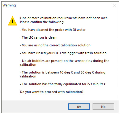 figure 6-7 ltc levelogger calibration warning 1