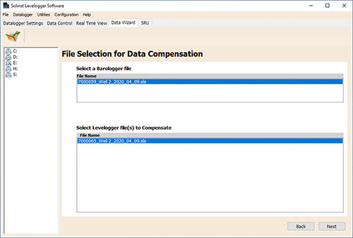 figure 8-7 selecting files for solinst levelogger compensation