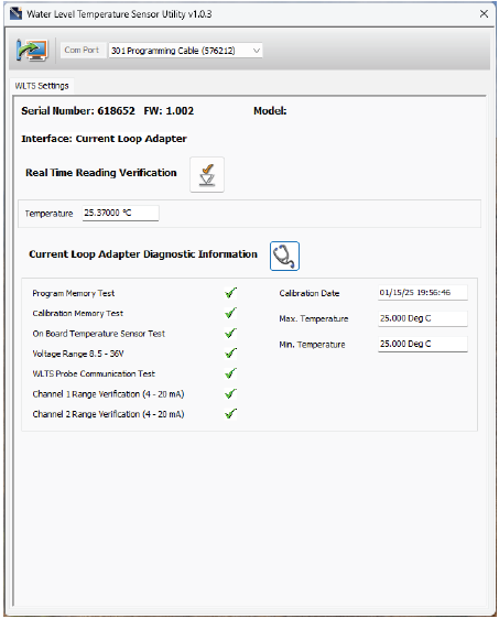 water level temperature sensor wlts current loop adaptor diagnostic information