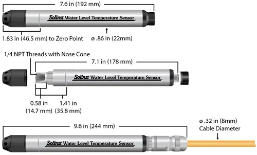 solinst 301 water level temperature sensor dimensions