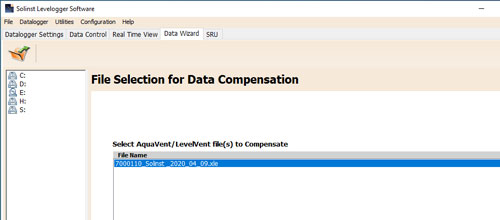 selecting file for compensating solinst aquavent