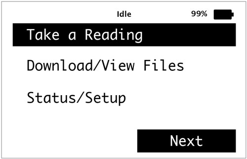 solinst readout unit lcd display showing take a reading highlighted on the screen