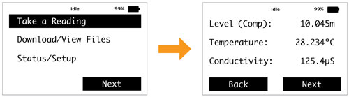 solinst readout unit take a reading screen