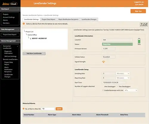 solinst cloud levelsender settings