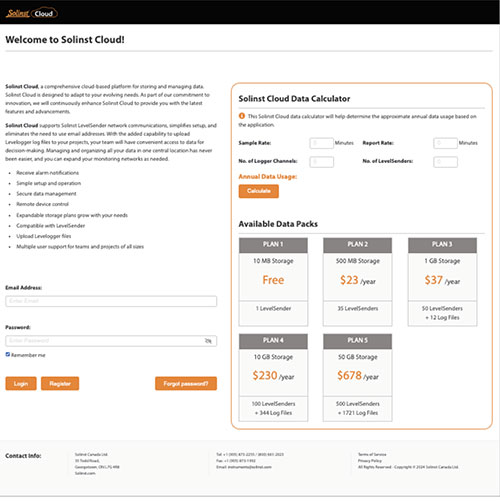 figure 2-1 solinst cloud login registration page