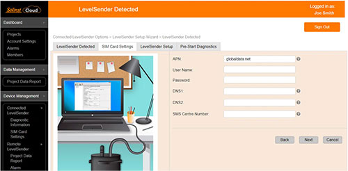 figure 5-4 levelsender apn sim card settings