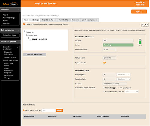 figure 5-8 remote levelsender settings