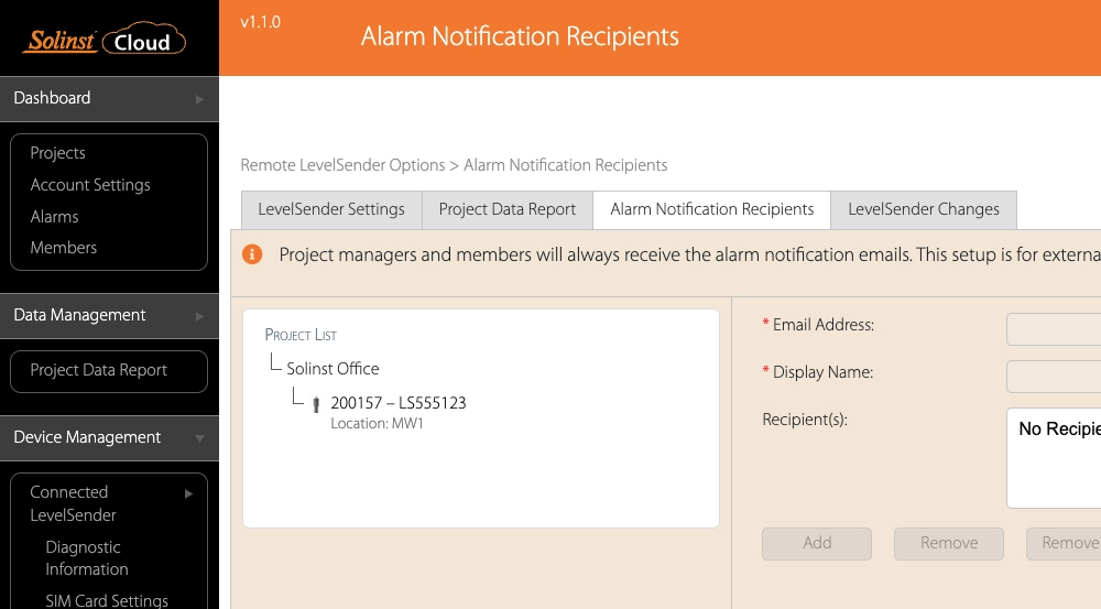 figure 5-9 alarm notification recipients