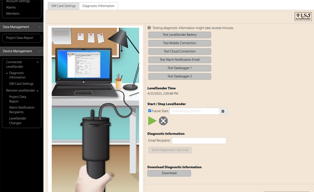 figure 7-1 levelsender diagnostic information