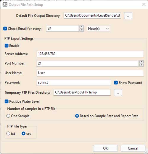 solinst levelsender telemetry system ftp export settings