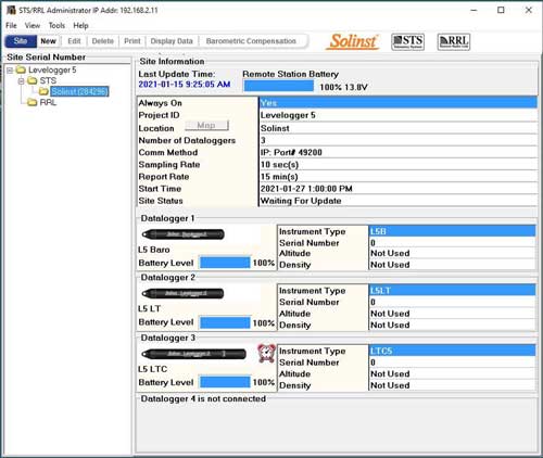 solinst sts telemetry system administrator window