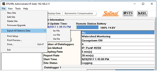 solinst sts  export all stations data window