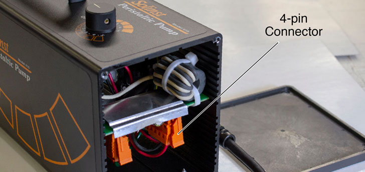 unplug the solinst peristaltic pump 4-pin connector with red and black wires from the control board