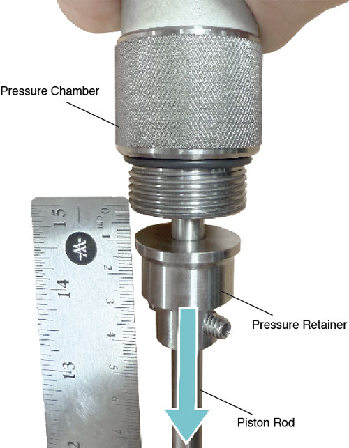 piston rod and sample release valve