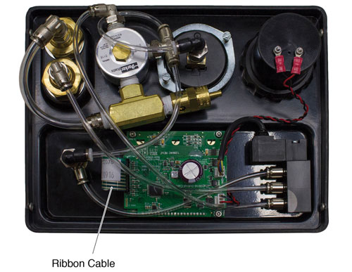 solinst electronic pump control unit control panel back view showing electronic label ribbon connection location