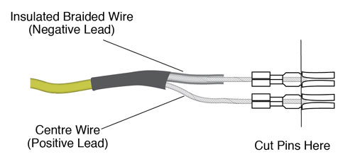 cut the pins on each tape/cable lead in half (as shown)