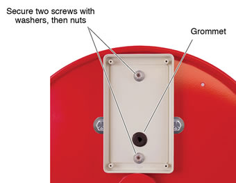 secure electronics box to solinst power reel faceplate with two phillips screws