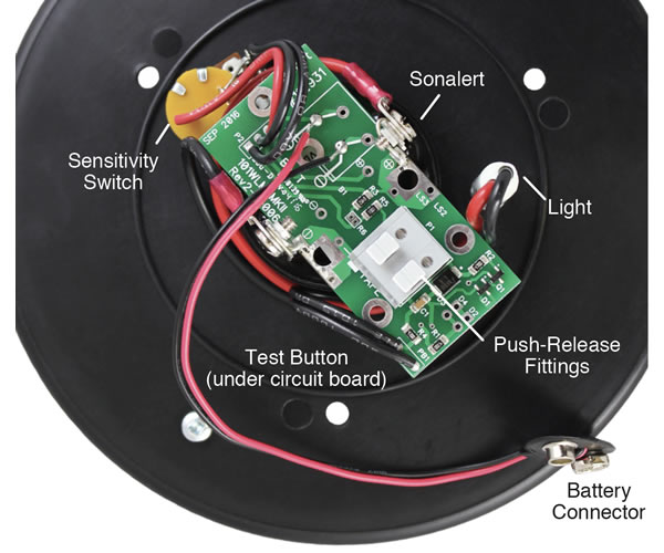 solinst 102m mini water level meter mk2 back of faceplate showing wiring connections and location of electrical components